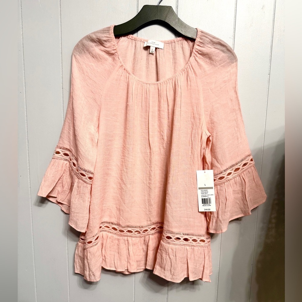 NWT - New Directions Light Pink Blouse with Crochet Detail